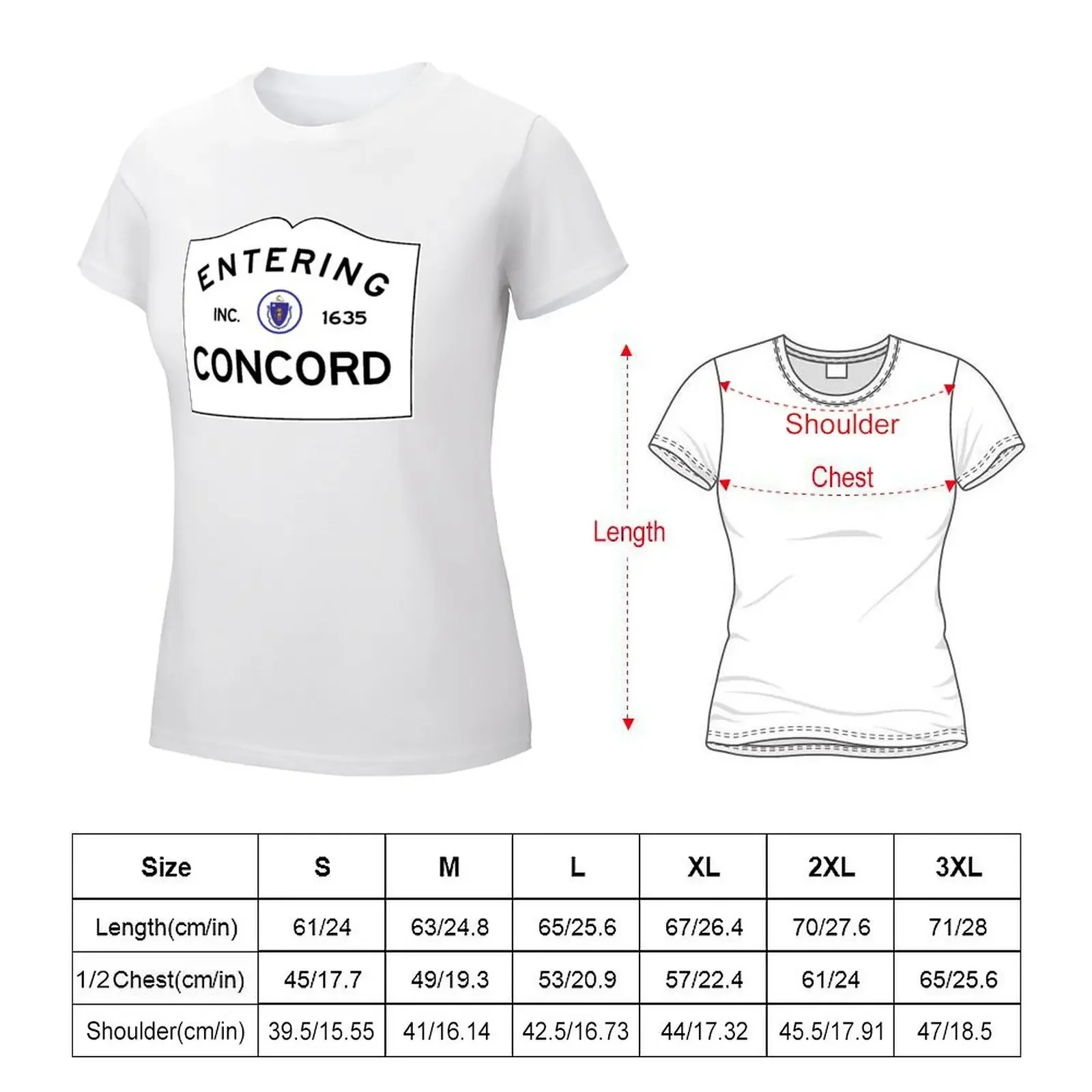 Entering Concord Massachusetts, Commonwealth of Massachusetts Road Sign T-shirt female Short sleeve tee T-shirts for Women