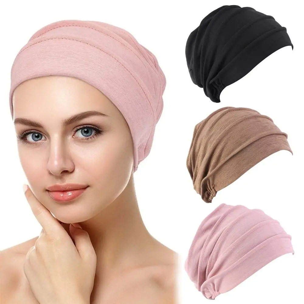 

New Head Cap Hat Muslim Scarf Cap Cotton Women Breathe Hat Chemo Cap Ruffle Hat