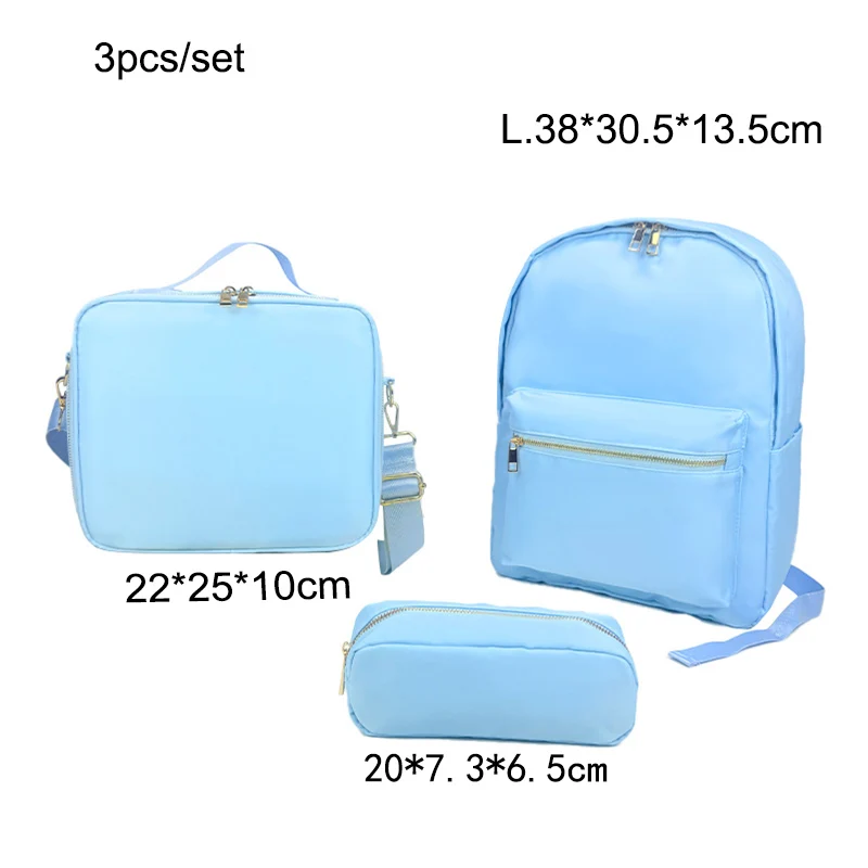 Nylon waterproof student backpack Large capacity schoolbag lunch bag pen bag combination 3-piece storagebag bento box can be DIY