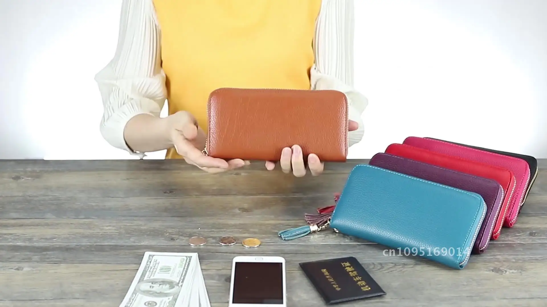 女性の本革-rfid-財布タッセルトップジッパークロスボディヨーロッパアメリカンスタイルソリッドカラーカジュアル財布