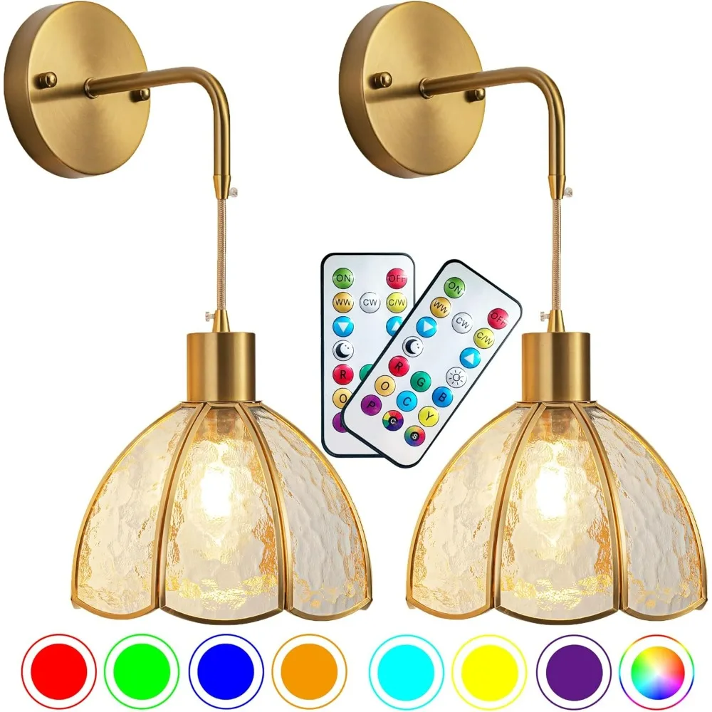 Battery Operated Wall Sconces Set Of Two, Indoor Not Hardwired Battery Wall Light With Remote Control,  Bulb Included