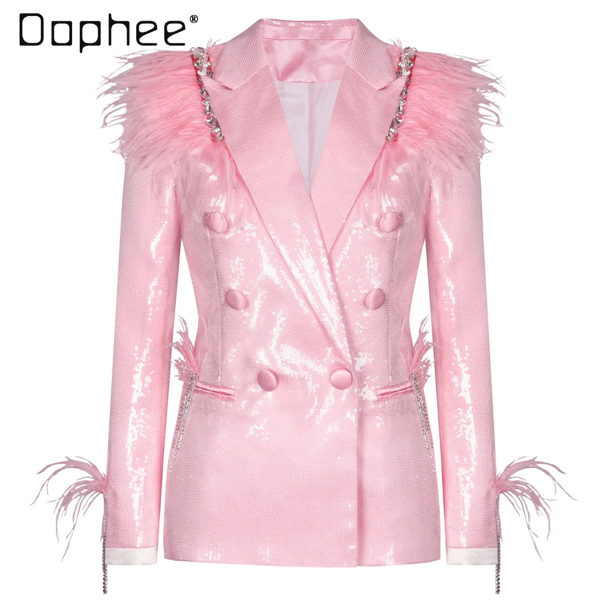 

Heavy Beaded Feather Patchwork Cross Collar Slim Fit Blazer 2026 Spring Festival New French Fashion Socialite Style Blazer Top