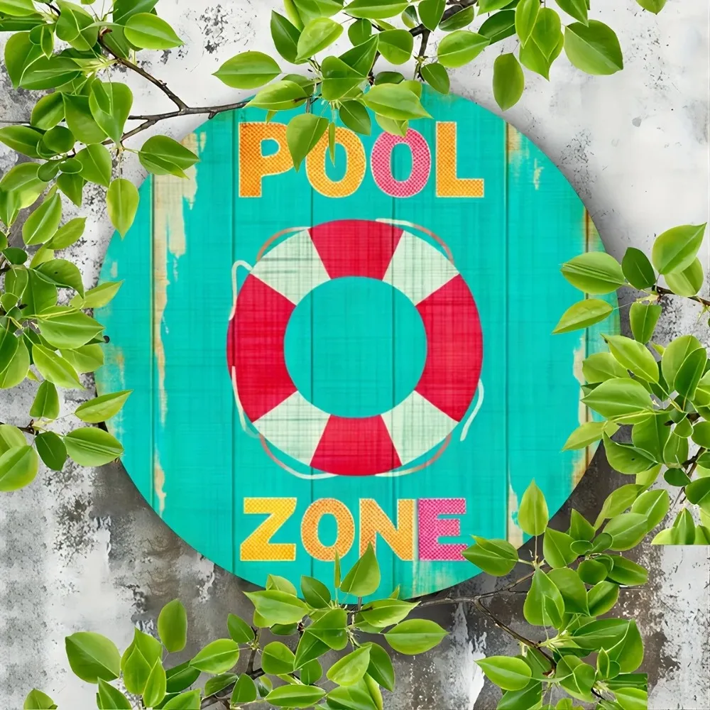 Letrero vintage de boya salvavidas roja "POOL ZONE", arte de pared para patio, jardín y casa del lago, regalo ideal para proyectos de álbum de recortes de bricolaje