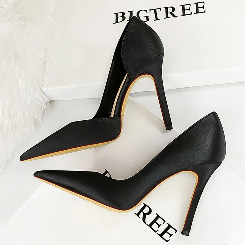 BIGTREE Shoes Women Pumps Fashion High Heels Stilettos Silks Satins Women Heels Sexy Party Shoes Large Size 34-43 Female Pumps