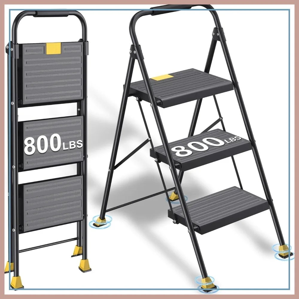 

3 Step Folding Stool, Heavy Duty 800Lbs Capacity, Non-Slip, Space-Saving