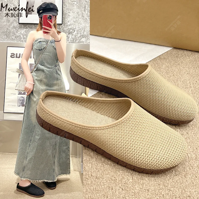 

Net Bread Head Half Holder 2026 Summer New Breathable and Versatile Retro Soft Bottom Women's Outdoor Cool Slippers