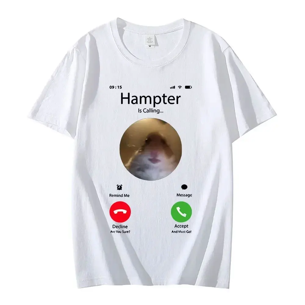 90s Dank Meme Hamster Staring Front Camera Hampter Calling T-shirt Fashion cotton Short Sleeve T-shirts Streetwear Women T Shirt