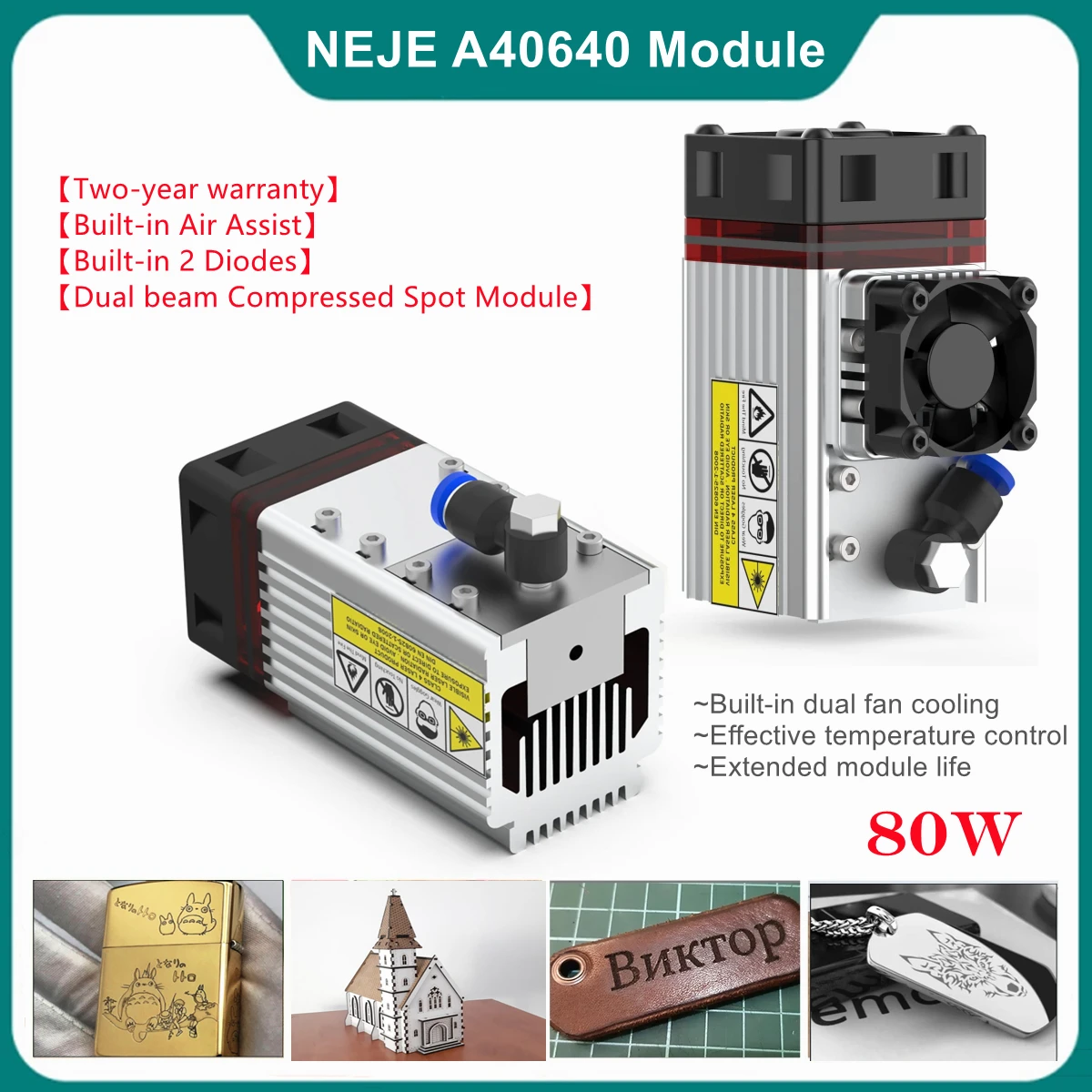 

NEJE 80W Double Beam Laser Module A40640 Built-in 2 Diodes Blue Laser for Stainless Steel Print Metal Engraving Wood Cutter Tool