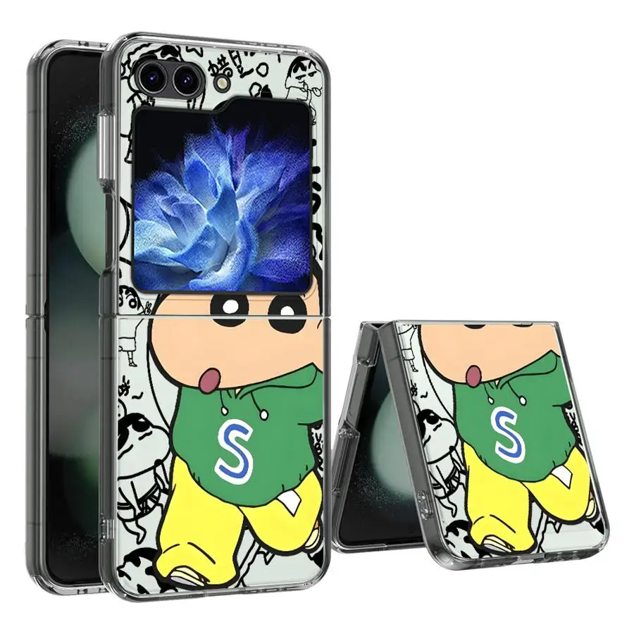 Case for Samsung Galaxy Flip5 Flip6 Flip7 FE Flip4 Z Flip 7 6 5 4 3 Flip3 Back Phone Cover Funda Cute Crayon Shin Chan