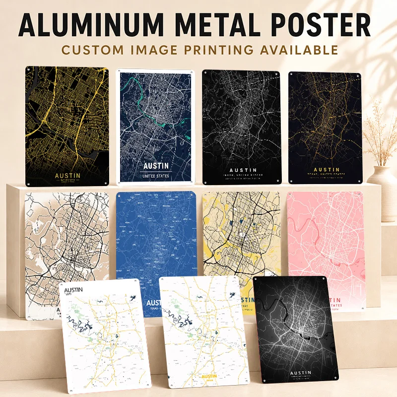 Austin Printed Posters Personalized Metal Sign Architectural Journey Tribute Wall Art For Hallway Workspace And City Admirers