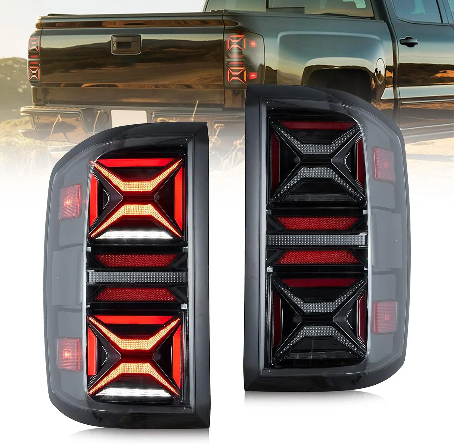 Led Tail Lights Compatible with Chevy Silverado 1500 2500HD 3500HD 2014-2018 1500 Pickup Trucks, Rear Lamp w/Red Turn Sign