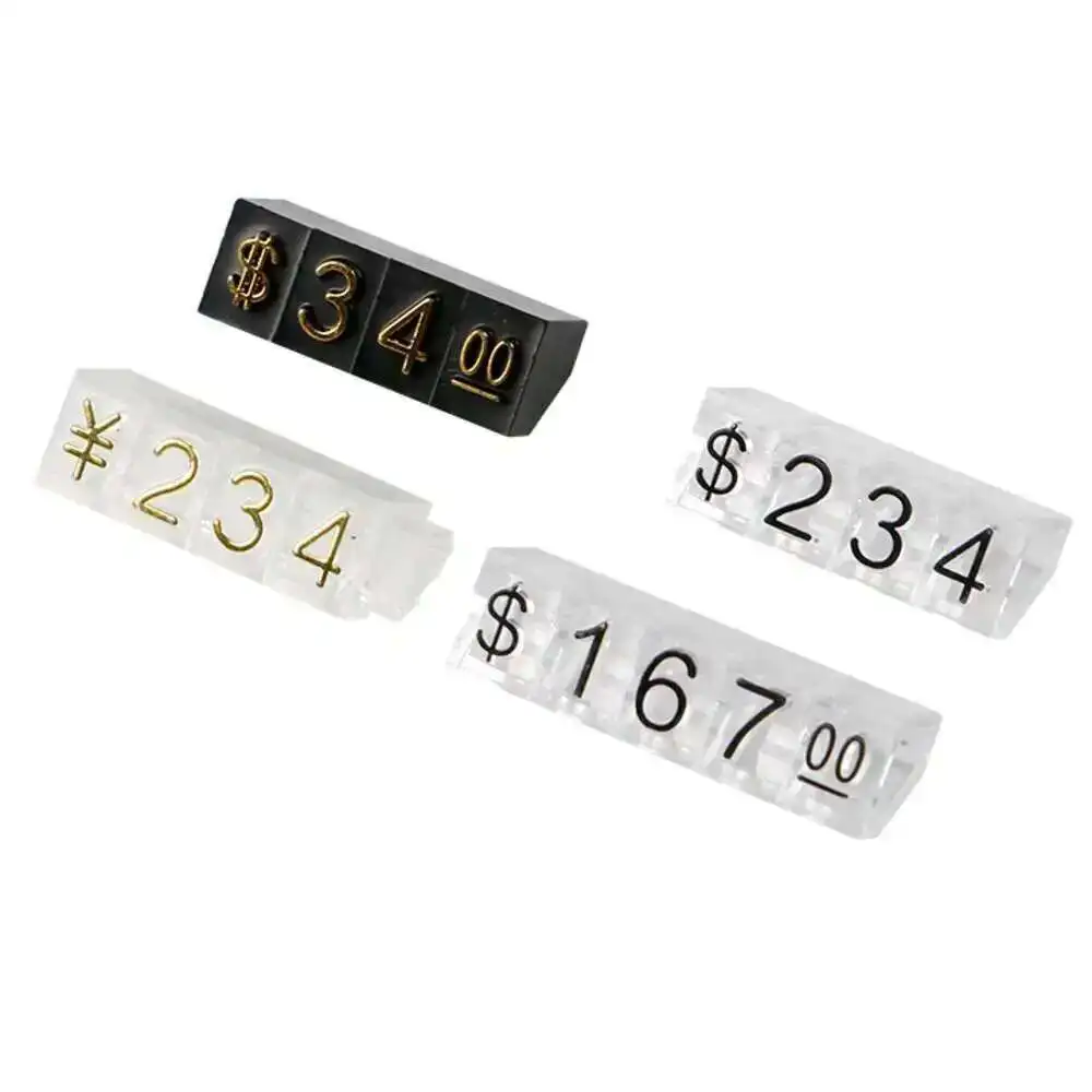 Large Price Cubes Dollar Euro Adjustable Snap Number Digit Stick Phone Watch Jewelry Snack Food Counter Display Stand Sign Tags