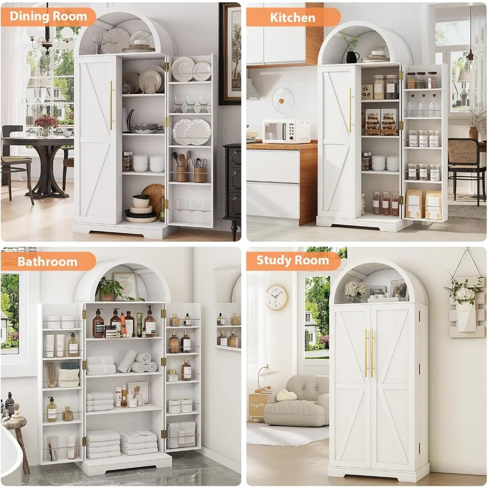 خزانة مخزن المطبخ المقوسة، خزانة مخزن طعام المزرعة 65 ساعة مع أبواب ورفوف، خزانة مطبخ قائمة بذاتها #6