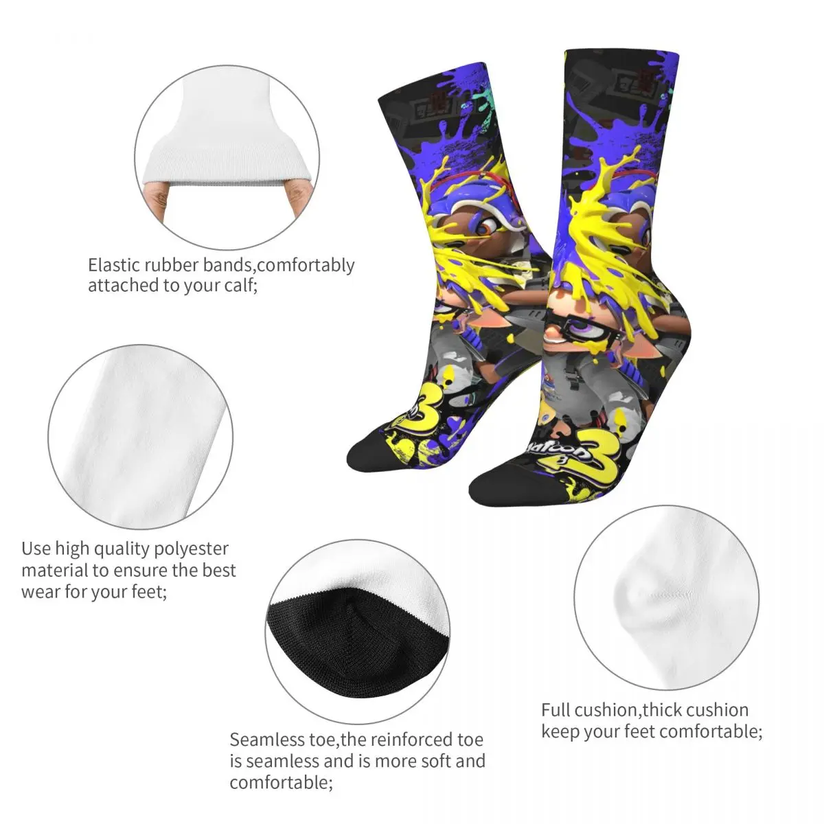 Harajuku SPLATOON 3 Basketball Socks Inkling Video Games Polyester Crew Socks for Unisex