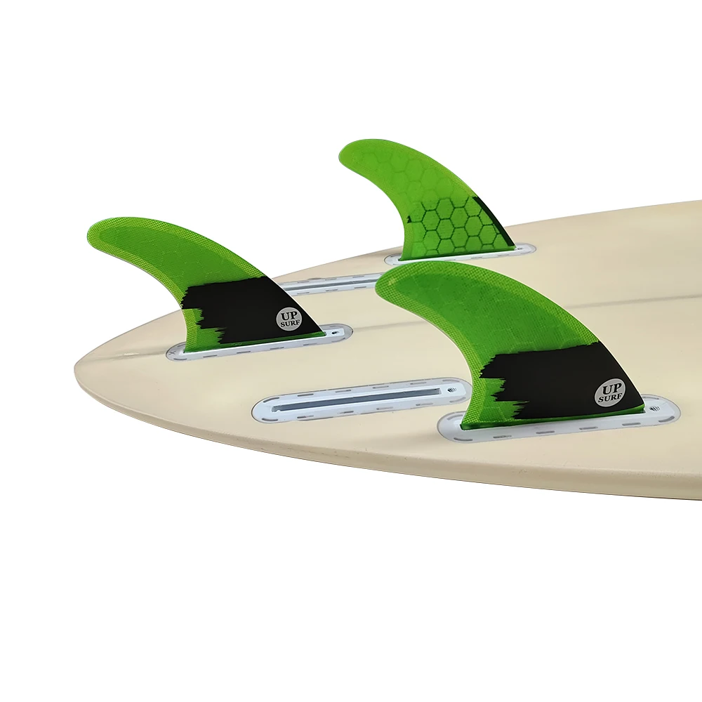 

UPSURF FUTURE Big Honeycomb Fibreglass Surfboard Fin Thruster AM2 Size Tri Single Tabs Surfing Fin Green With Black Funboard Fin