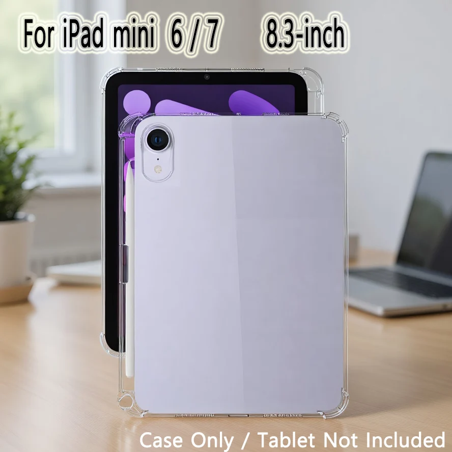 

Чехол для iPad mini 6/7 (A17 Pro) 2021 2024 8,3 дюйма | с пеналом | Легкий мягкий ТПУ | Прозрачный чехол для планшета с защитой от царапин