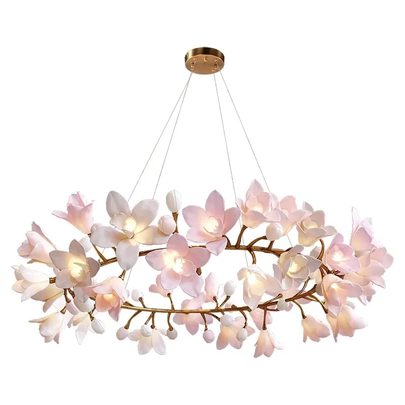 Moderne Koperen Magnolia Bloem Kroonluchter Hanglamp Luxe Bedoom Lampen Woonkamer Eetkamer Kunst Hanglampen 2023