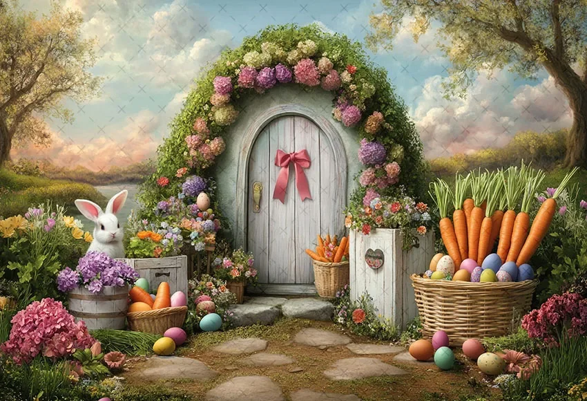 Mehofond Fotografie Achtergrond Lente Pasen Bloemen Konijnen Eieren Kinderen Verjaardagstaart Smash Portret Decor Achtergrond Fotostudio