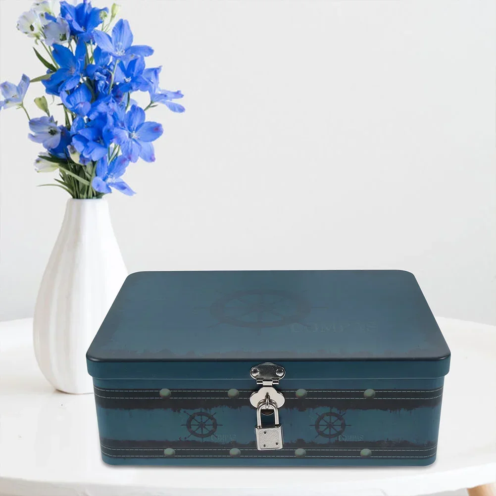 

Ретро-сейф для хранения с замком из жести, коробка для подарков, настольный органайзер, многофункциональная жестяная коробка для комнаты, мини-чемодан