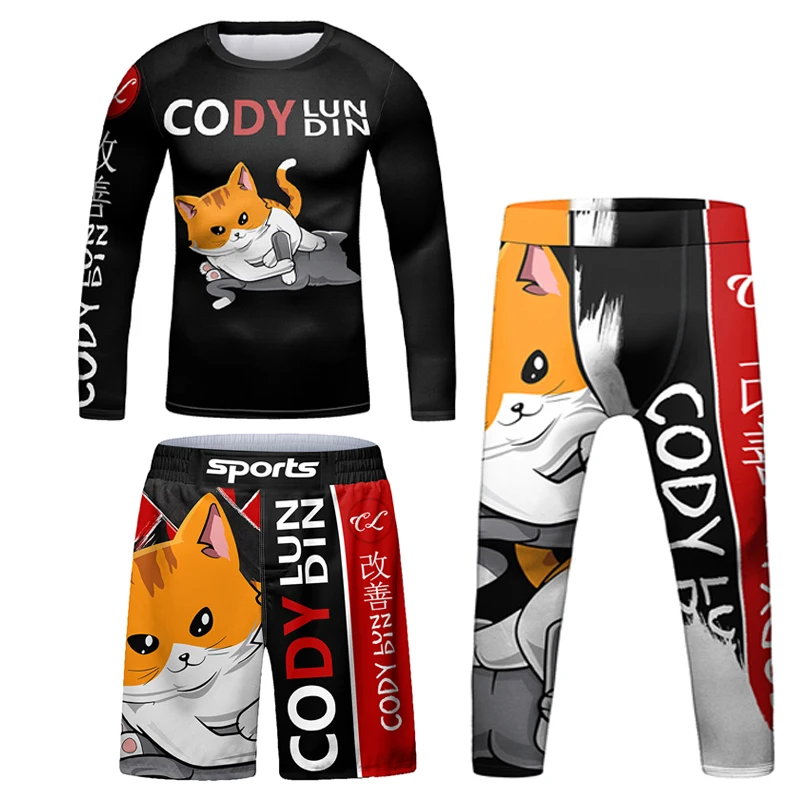 Kid Kimono Jiu Jitsu Rashguard For Boy MMA T-shirt+Pant Set Muay Thai Shorts BJJ Rash Guard Children Boxing Jerseys Sportswear