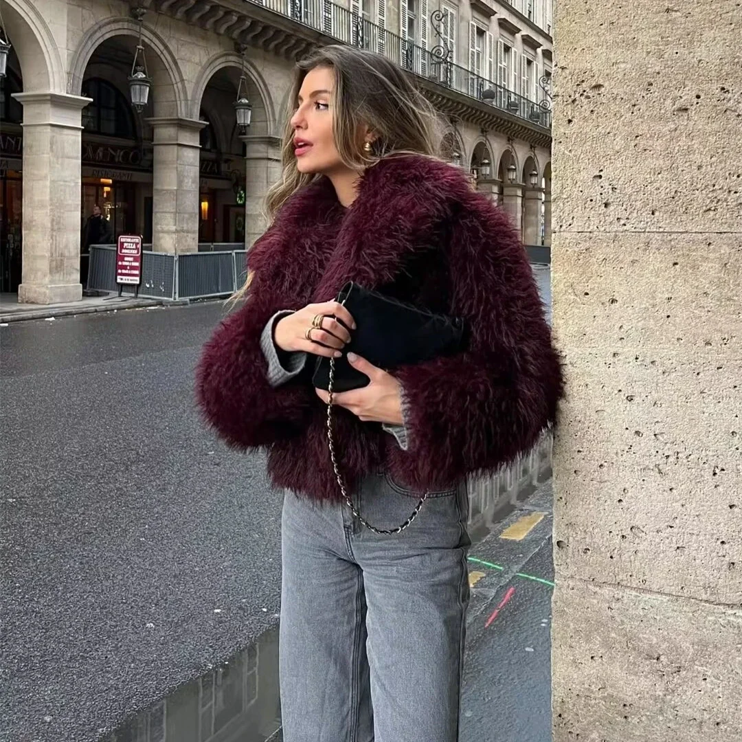 women\'s clothing 2024 new fashion street style temperament versatile long-sleeved artificial fur effect short jacket