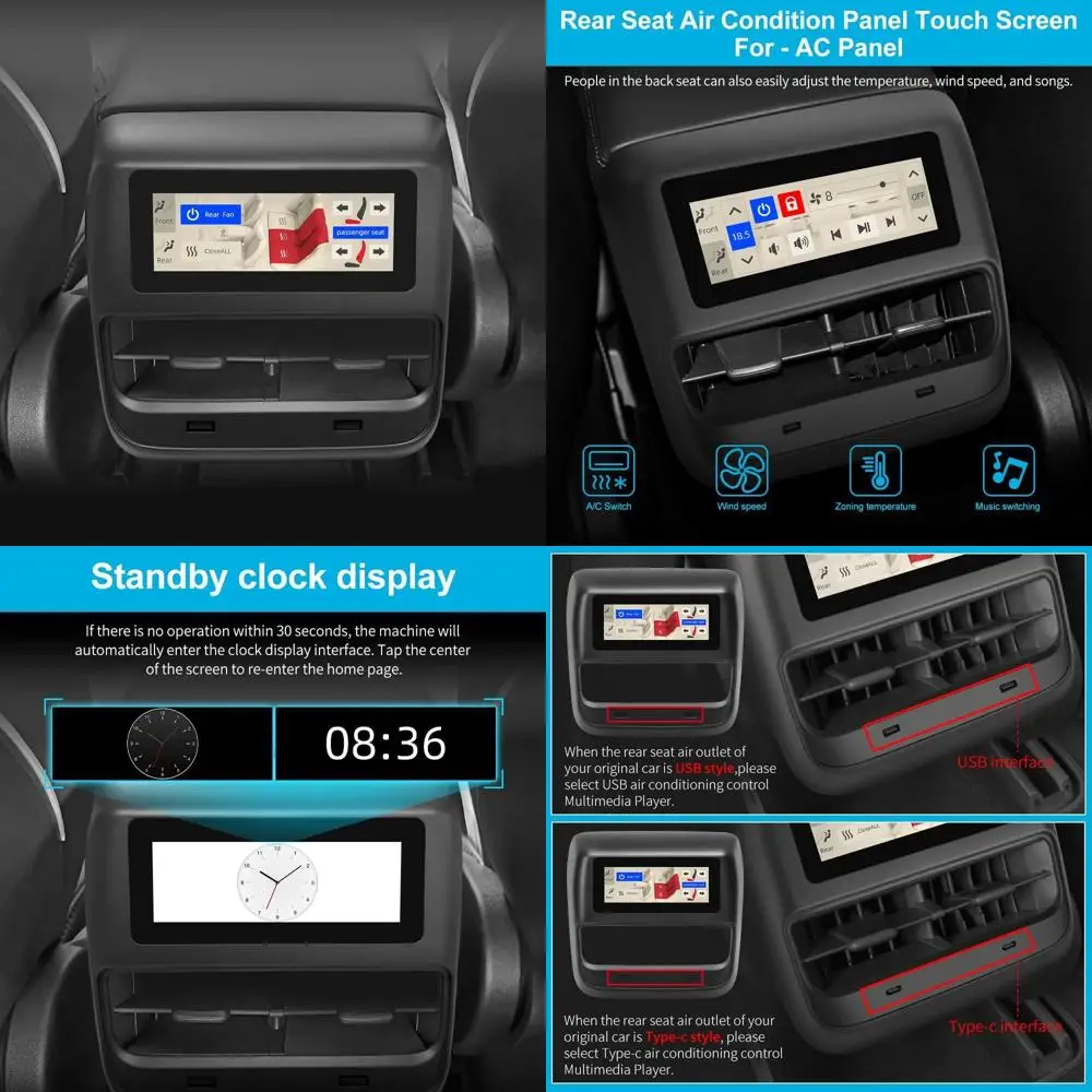 

Оригинальный стиль, совместимый с климат-контролем на заднем сиденье Tesla Model 3 Y с подогревом сиденья, 4,6-дюймовый сенсорный экран IPS HD Entertain