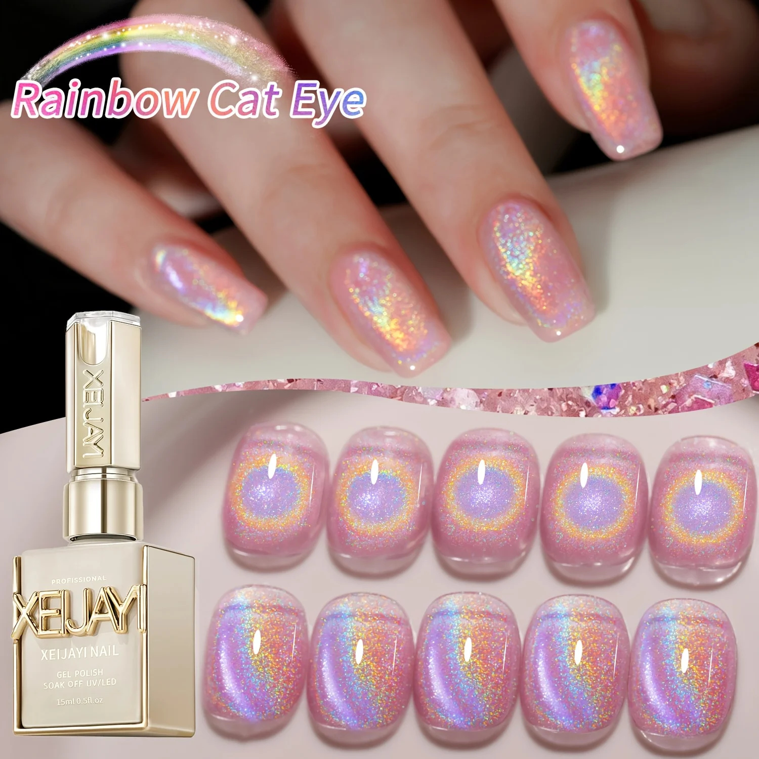 15 ml tęczowego lakieru do paznokci w żelu Cat's Eye, utwardzanie UV LED, długotrwały, szybkoschnący żel do zdobienia paznokci - idealny prezent dla kobiet na wiosnę