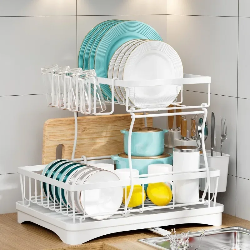 Large Capacity Dish Drying Rack Multifunctional Cutlery Organizer Drain Tray Swivel Drip Tube Efficient Storage Dish Drainer