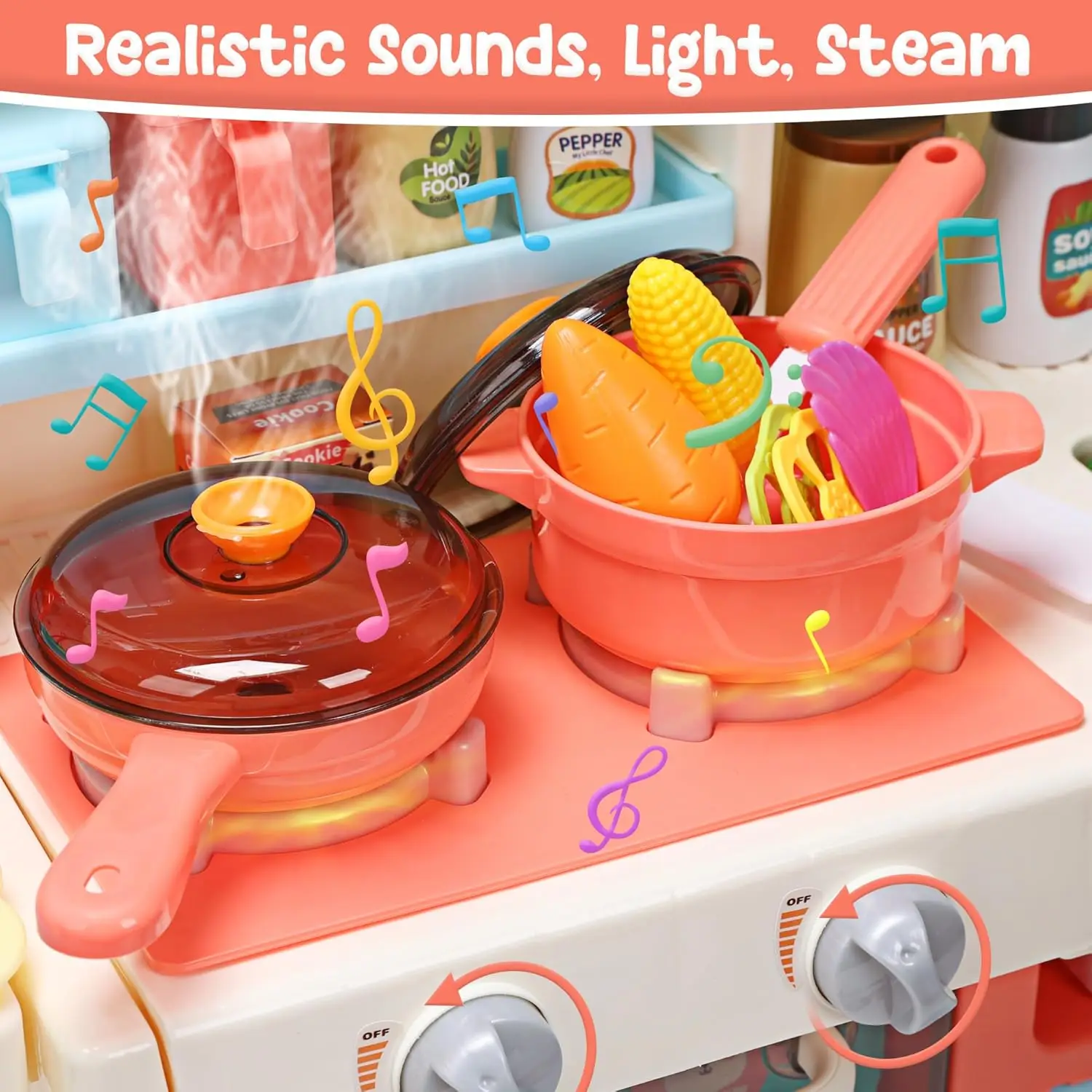 Kids Kitchen Playset, Kitchen Set for Toddler with Sound and Light, Cooking Stove with Steam, Play Sink and Toy Kitchen Accessor