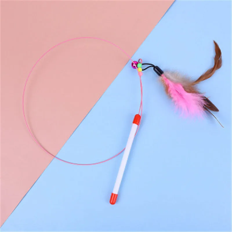 Funny Cat Toys Colored Metal Wire With Feather Bells Handheld Interactive Cat Teasing Stick Mouse Plush Ball Pet Supplies