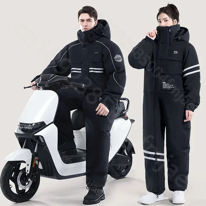 Electric Motorcycle Windproof Plus Velvet Thickened Double-sided Waterproof Snowmobile Jacket Winter Warm Suit for Men Women