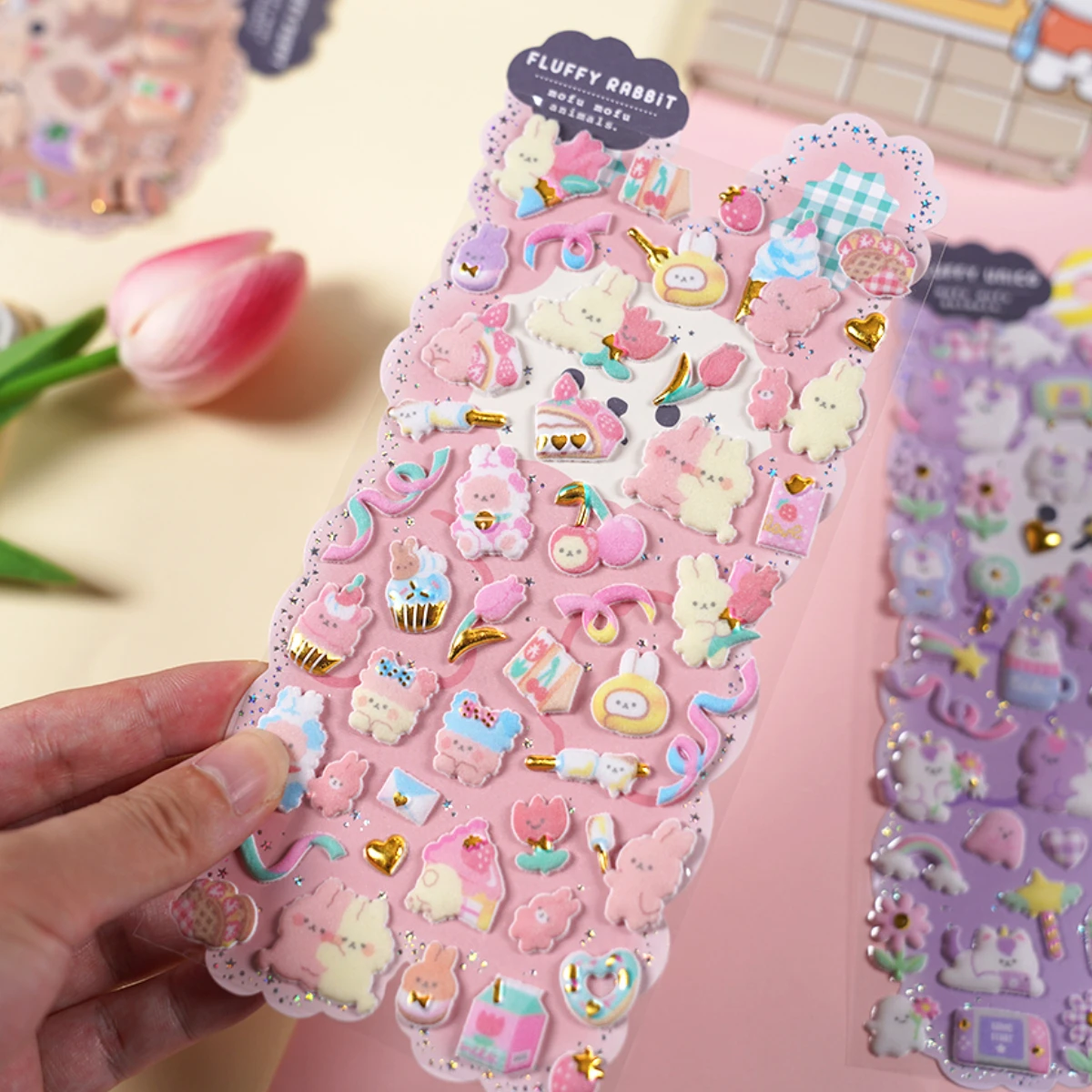 1 pc losowe Kawaii puszysty królik miś 3D pozłacane naklejki Scrapbooking Diy dziennik papeteria naklejki