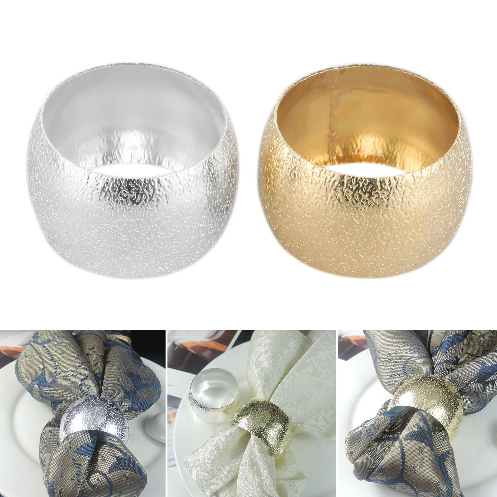 6pcs/set Napkin Ring Embossing Pattern Round Table Cloth Holder Serviette Buckle Gold/Silver Table Decor Wedding Party Feast