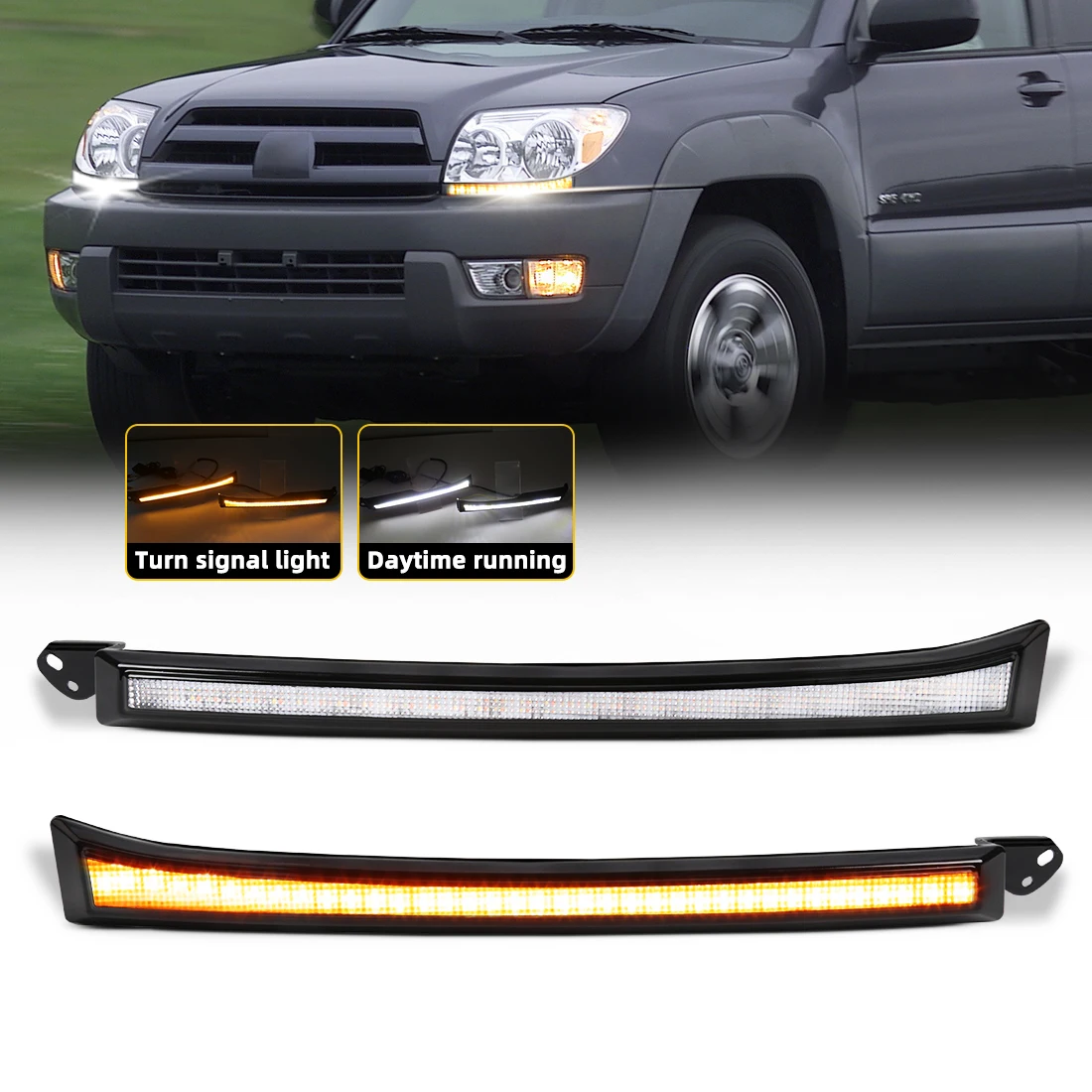 لتويوتا 4 عداء 2003-2005 LED النهار تشغيل ضوء بدء تشغيل الرسوم المتحركة LED DRL العنبر بدوره مصباح إشارة DRL ضوء النهار 2 ألوان