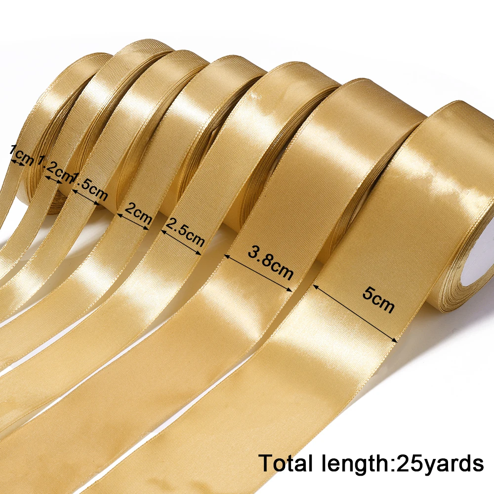 Champagne Gold Satin Ribbon 25yards 6mm-50mm Sash Gift Wrap Bow Handmade DIY Craft  Christmas Wedding Birthday Party Decoration