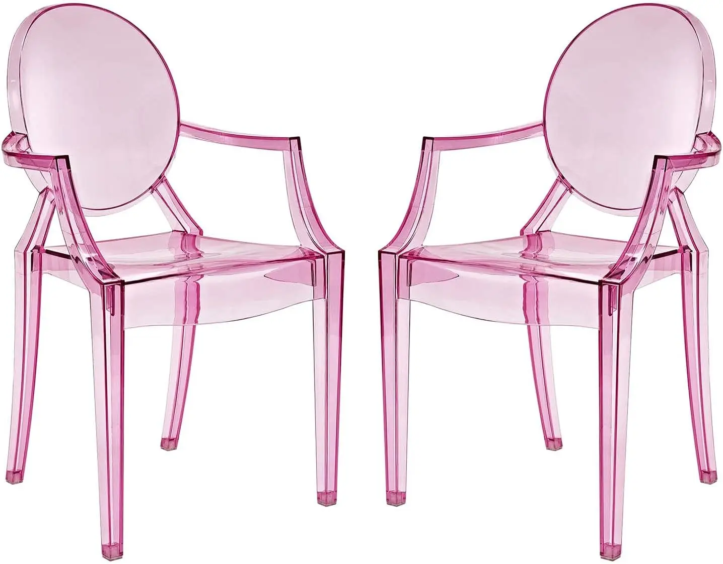 

Modern Pink Acrylic Stacking Dining Armchairs Set of Two, Contemporary Lounge Seating with Sleek Transparent Design for