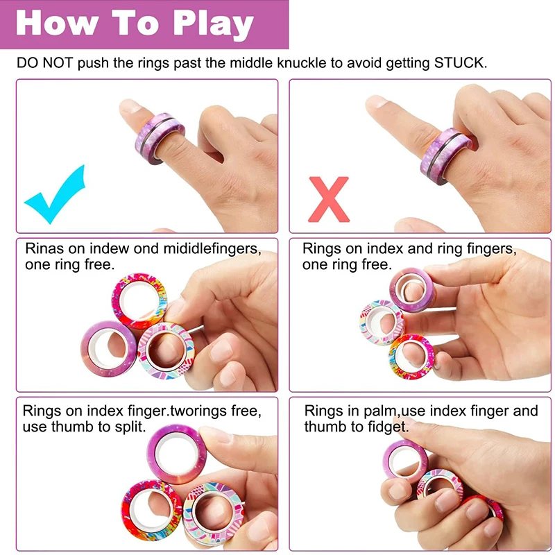 Anelli magnetici Fidget per TDAH Antistress Anelli magnetici colorati Set di giocattoli Fidget per l'allenamento Allevia l'ansia dell'autismo Regalo