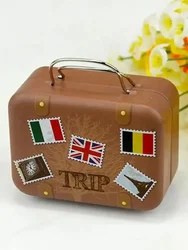 1PC Mini Suitcase Candy Boxes Small Tin Plate Gift Box Rectangular Coin Storage Container with Hinged Lids for Travel Party Wed