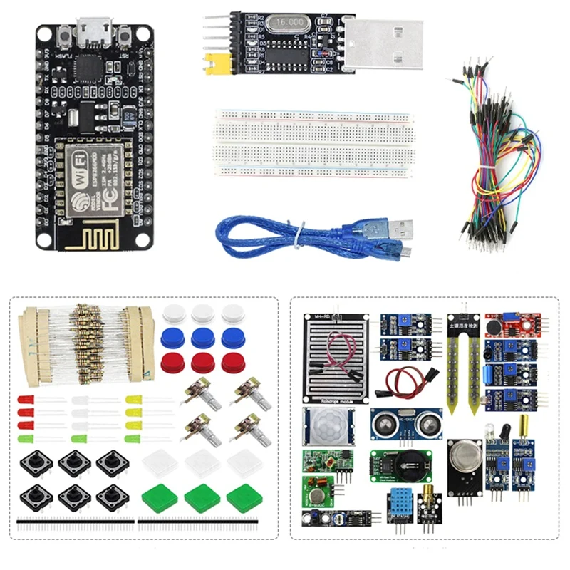 ESP-12E carte de développement noire ESP8266 CP2102 + 16X capteurs + coordinateur GT + USB vers port série Tech + 65 Jumper + jxBoard