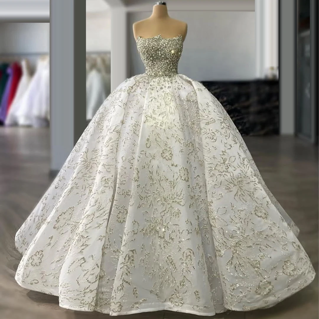 Elegant Strapless Floor-Length Ball Gown with Rhinestone Beaded Embellished Wedding Dress for Women Bride 2025 Vestido De Novia