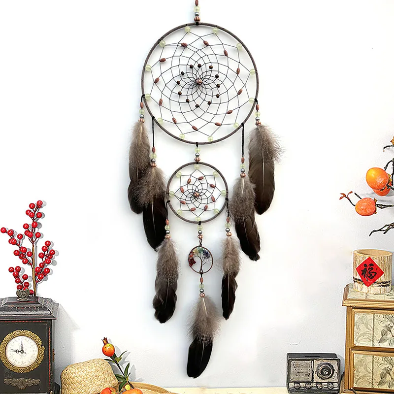 Dream Catcher Luminous Hand-woven Feathers Wind Chime Living Room Bedroom Hanging Ornaments Wall Pendant Birthday Festival Gifts