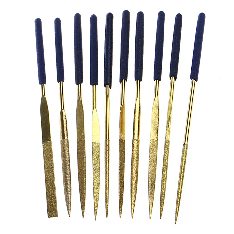 New 10Pcs for Titanium Diamond Coating Needle Flat File Set Metal Working Craft