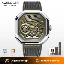 AGELOCER Original Volcano Watch Men's Luxury Luminous Skeleton Automatic Mechanical Watch Birthday Gift for Men