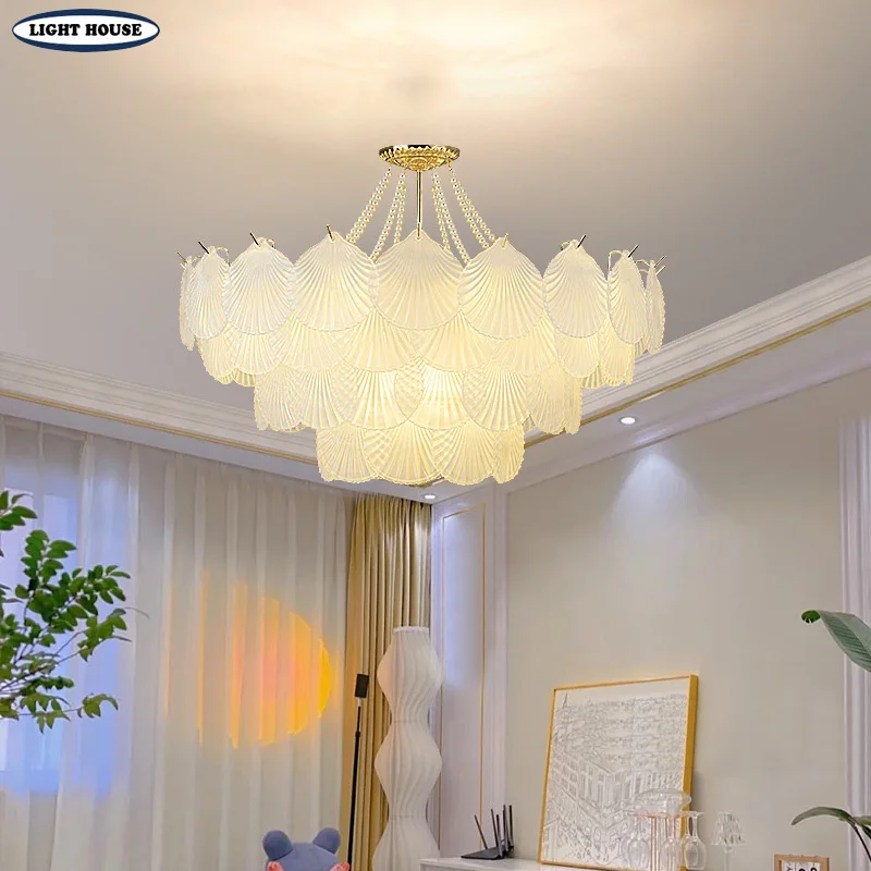 2023 New Scandinavian Round LED Crystal Chandeliers Living Room Bedroom Lights Pendant Lamp Lampara Techo Lustre