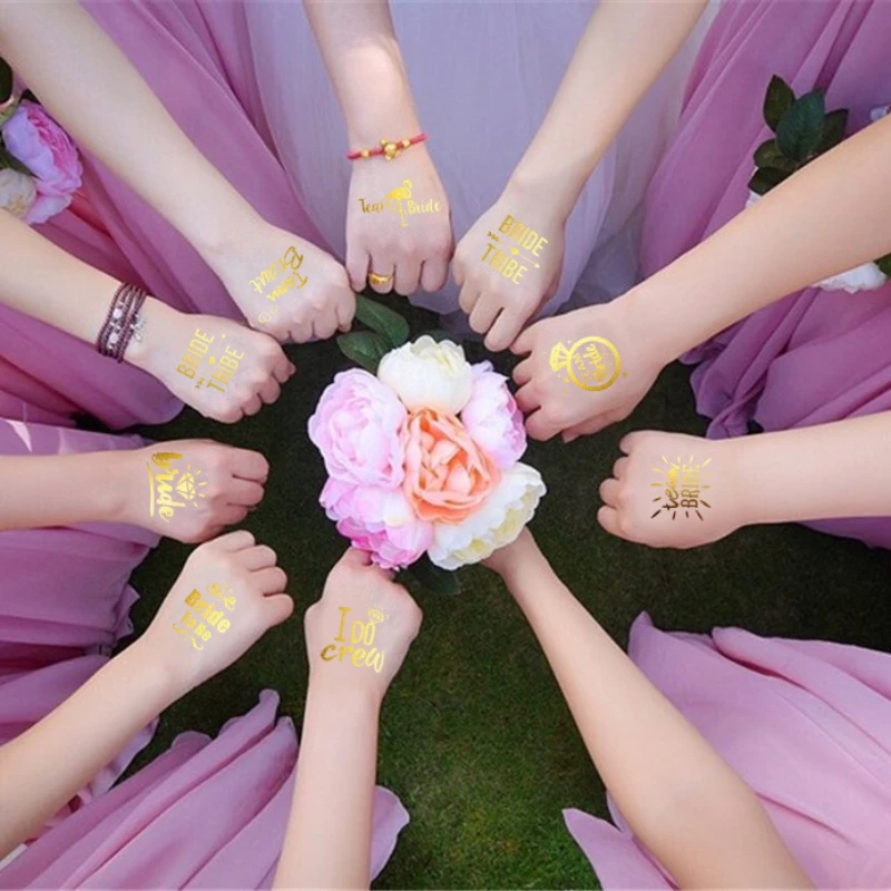 ملصقات وشم ذهبية لفريق قبيلة العروس ، حفلة العزوبية ، ديكور وصيفة العروس ، حفل زفاف ، لوازم استحمام الزفاف