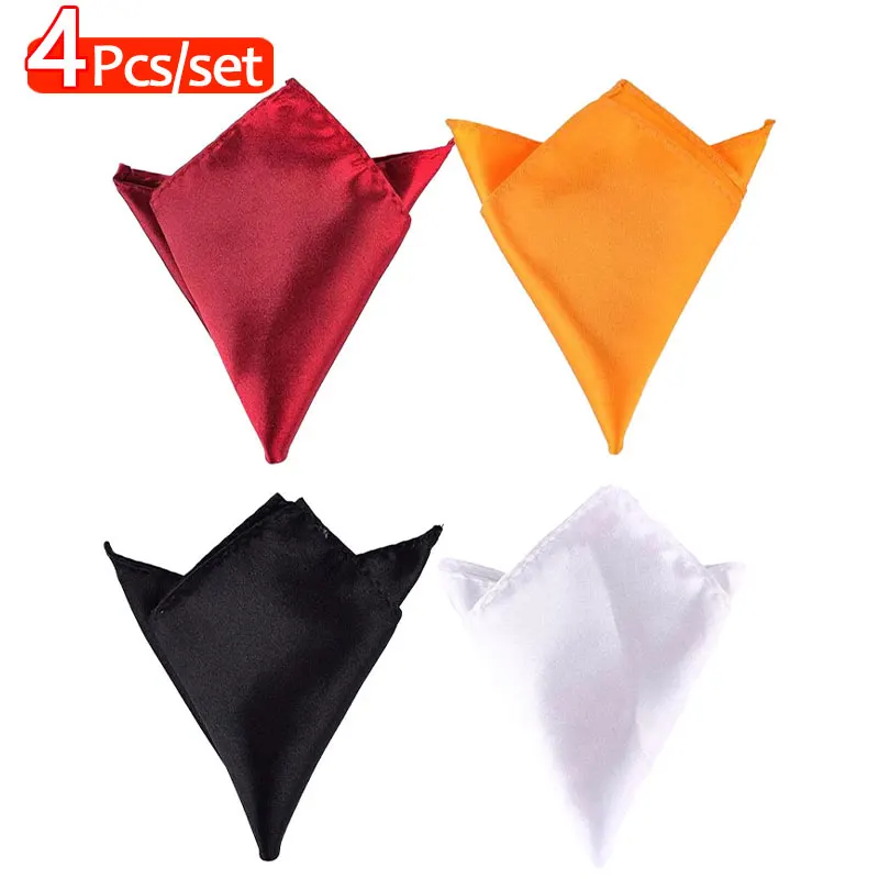 4 Stuks Heren Opvouwbare Zakdoeken Satijn Glanzend Effen Kleur Pochet Kantoor Pak Zakdoek Hanky Voor Trouwpak Formeel