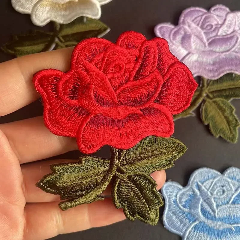 8.5*6.5CM Fabric Flowers Iron On Stickers,Blooming Roses Branch Embroidery Applique Patches Thermocollant For Clothing,Cheongsam