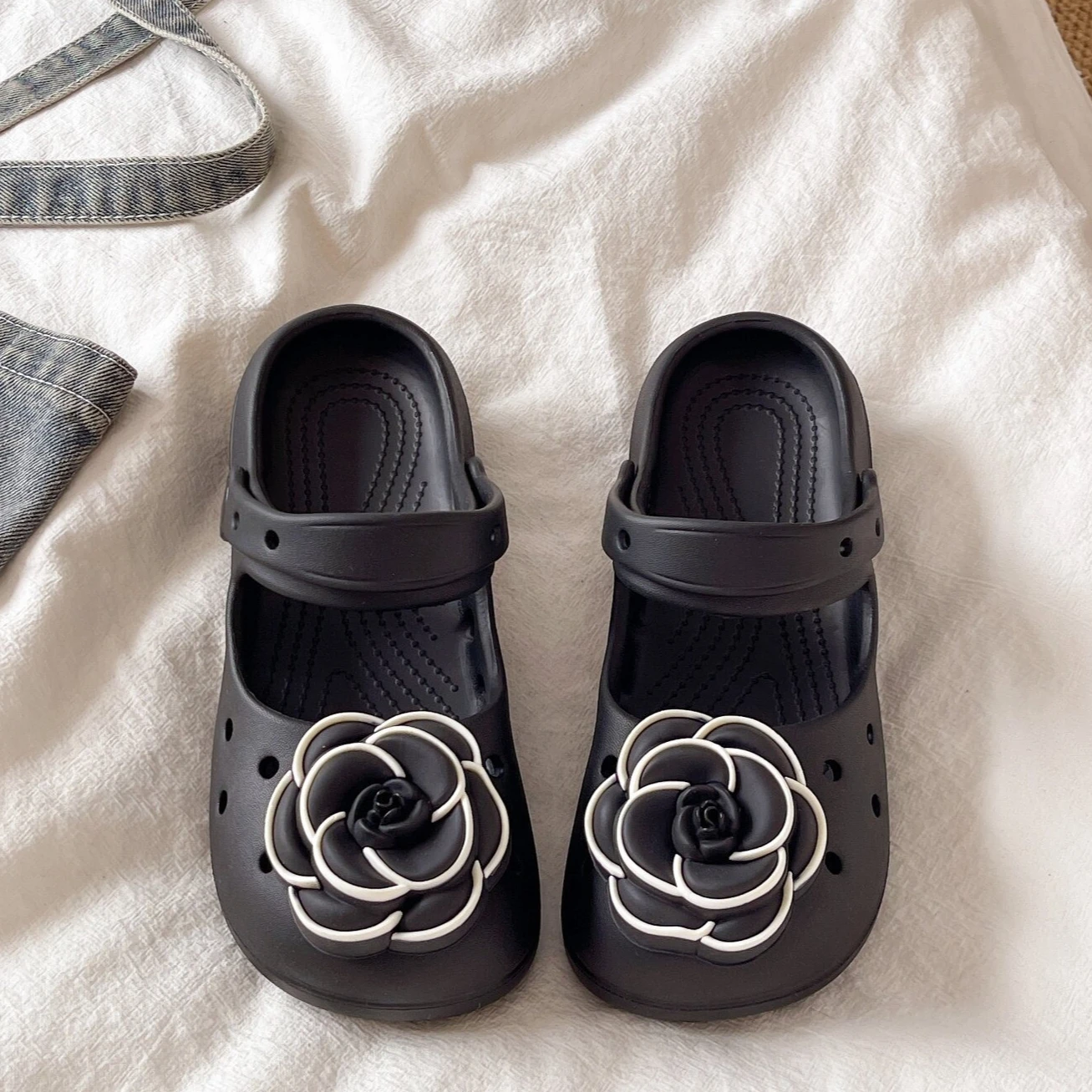 Eva Flower Summer Sweet Ballet Clogs Cute Non Slip Height Increasing Women Mary Jane Vacation Beach Outdoor Slide Sandals
