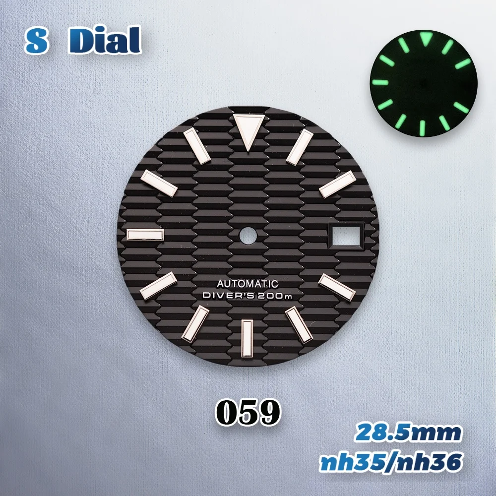 28.5mm S Logo SKX007 Pendenza Quadrante Fit NH35/NH36 Movimento Giappone Verde Luminoso Squisito Orologio Modifica Accessori di Riparazione