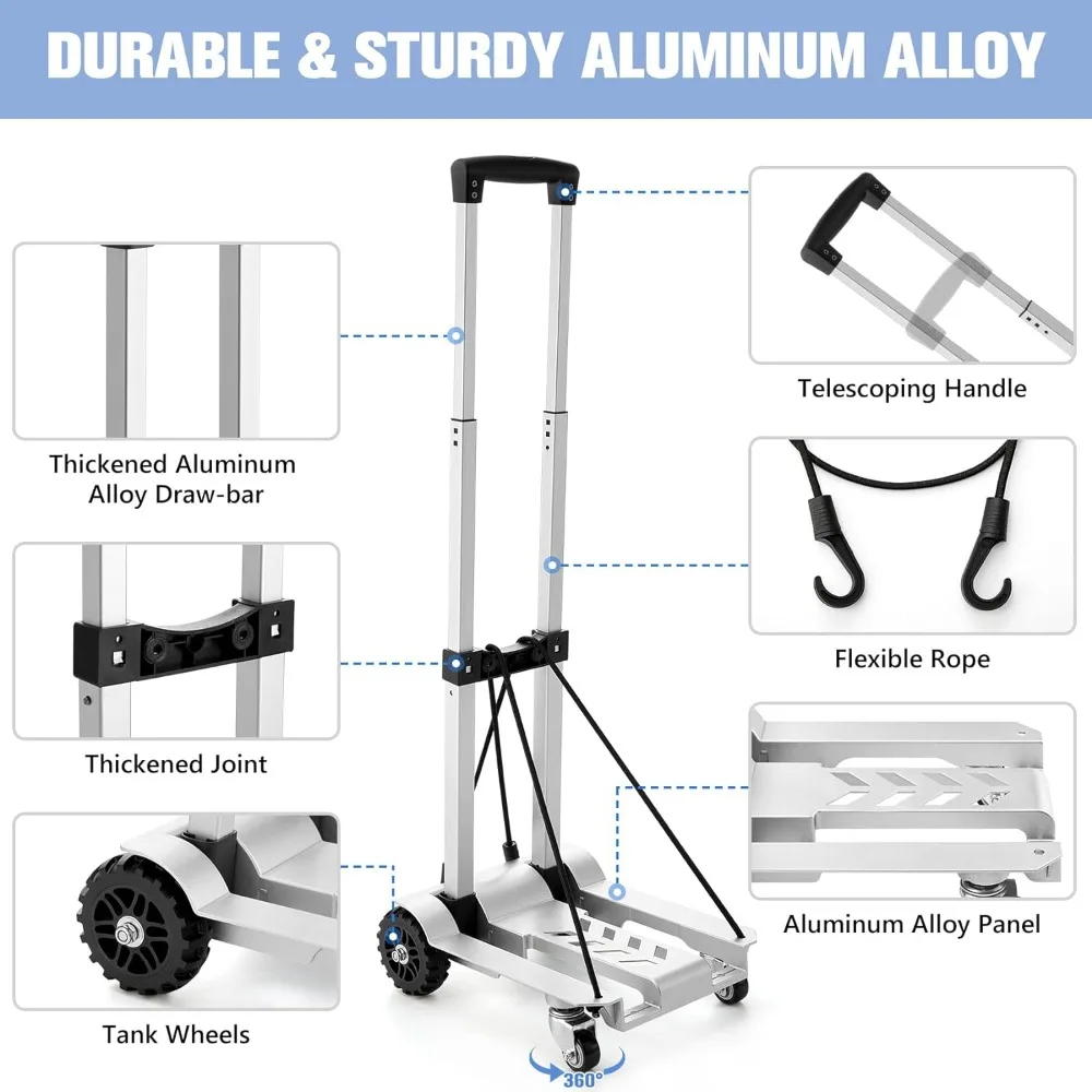 KEDSUM Foldable Aluminum Panel Hand Truck, Portable 270 lbs Lightweight Utility Cart for Travel, Shopping, Office Use